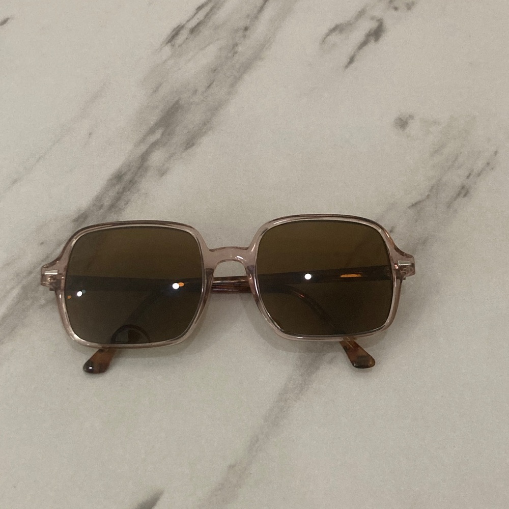 Brown Square Sunglasses with Light Pink Frame - Picture 4 of 16
